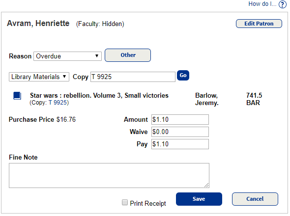 Edit Fines page with Amount