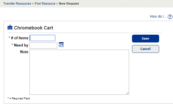 New Request page showing available fields.